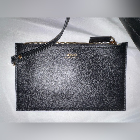 Versace Virtus Black Leather Tote with Gold Hardware and Detachable Strap - Picture 5 of 10